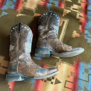 Ariat Brown Heeled Boots with Star and Stripe Design